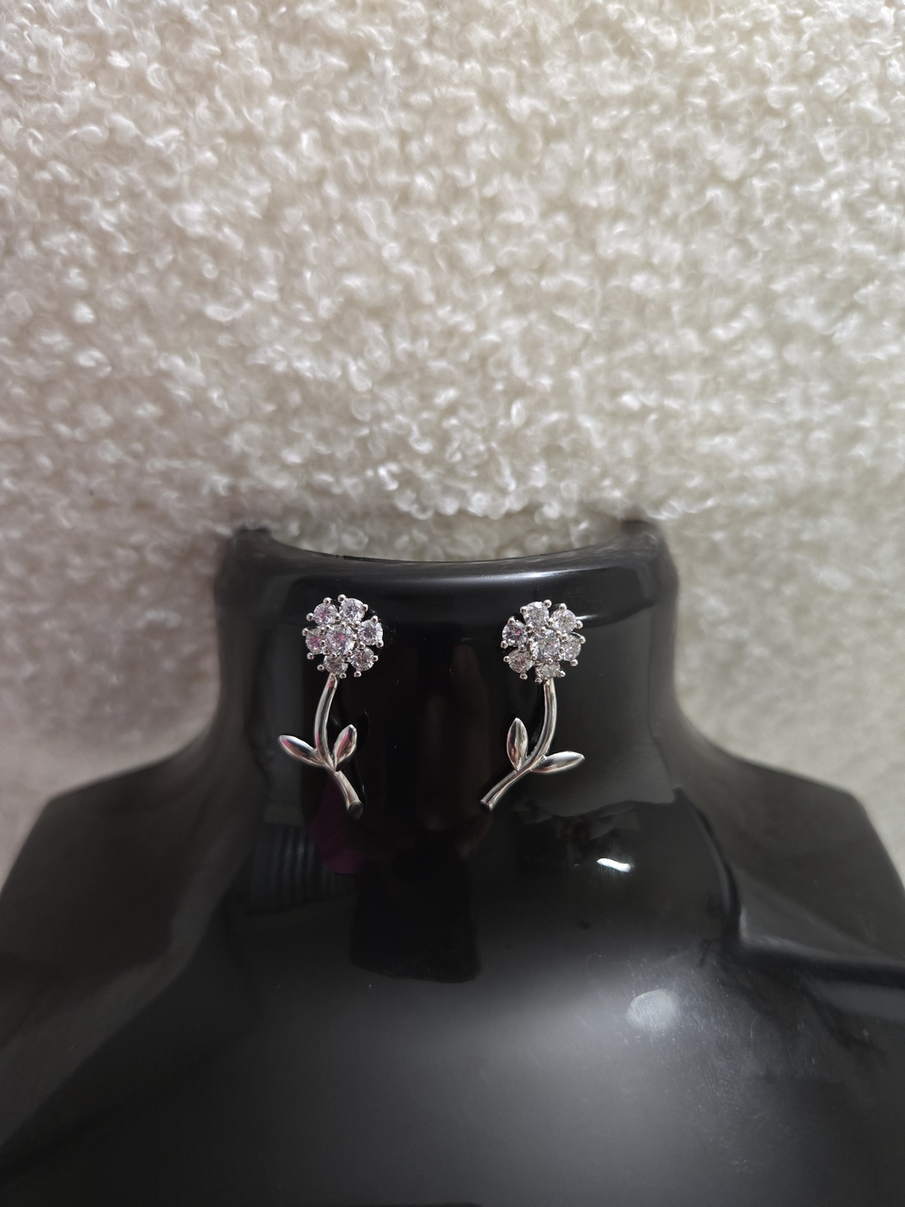 Silver Floral Cubic Zirconia Drop Earrings - Sparkling White